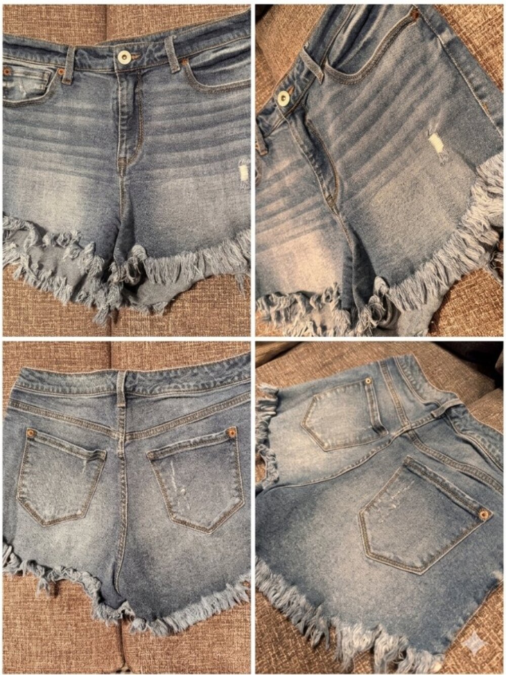 SO Distressed Denim Cutoff Shorts - Thick Raw Fringe Hem, Size 10